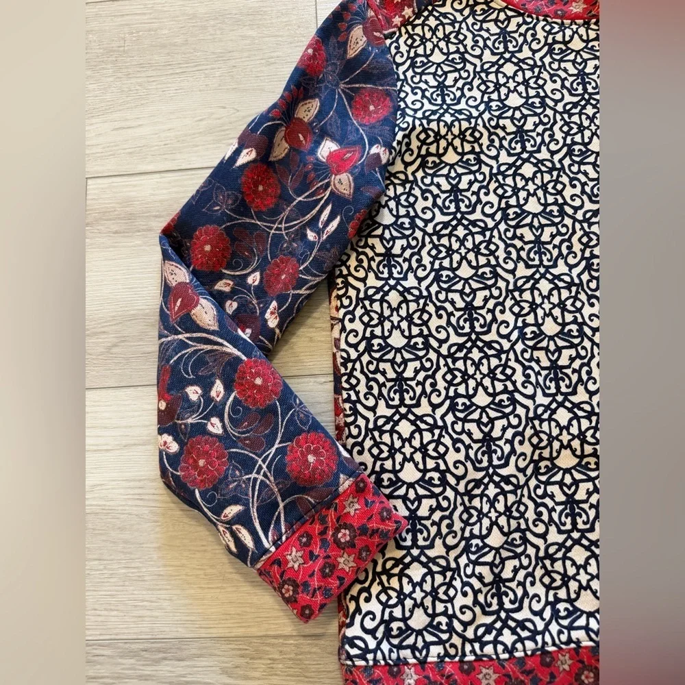 Tory Burch Sweatshirt Top XS Ronnie French Terry Floral Colorblock Pima Cotton